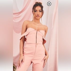 Pretty Little Thing Peach Woven Bardot Hook & Eye Corset Top